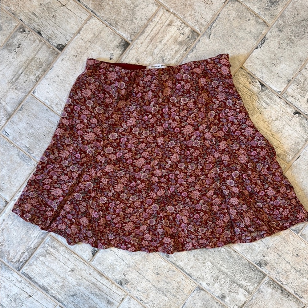 American Eagle Outfitters Burgundy Floral Mini Skirt